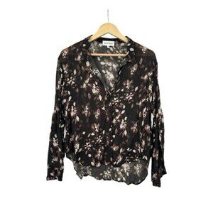 Bella Dahl Floral Button Up Blouse Top Womens M Dark Romance Lightweight Fall